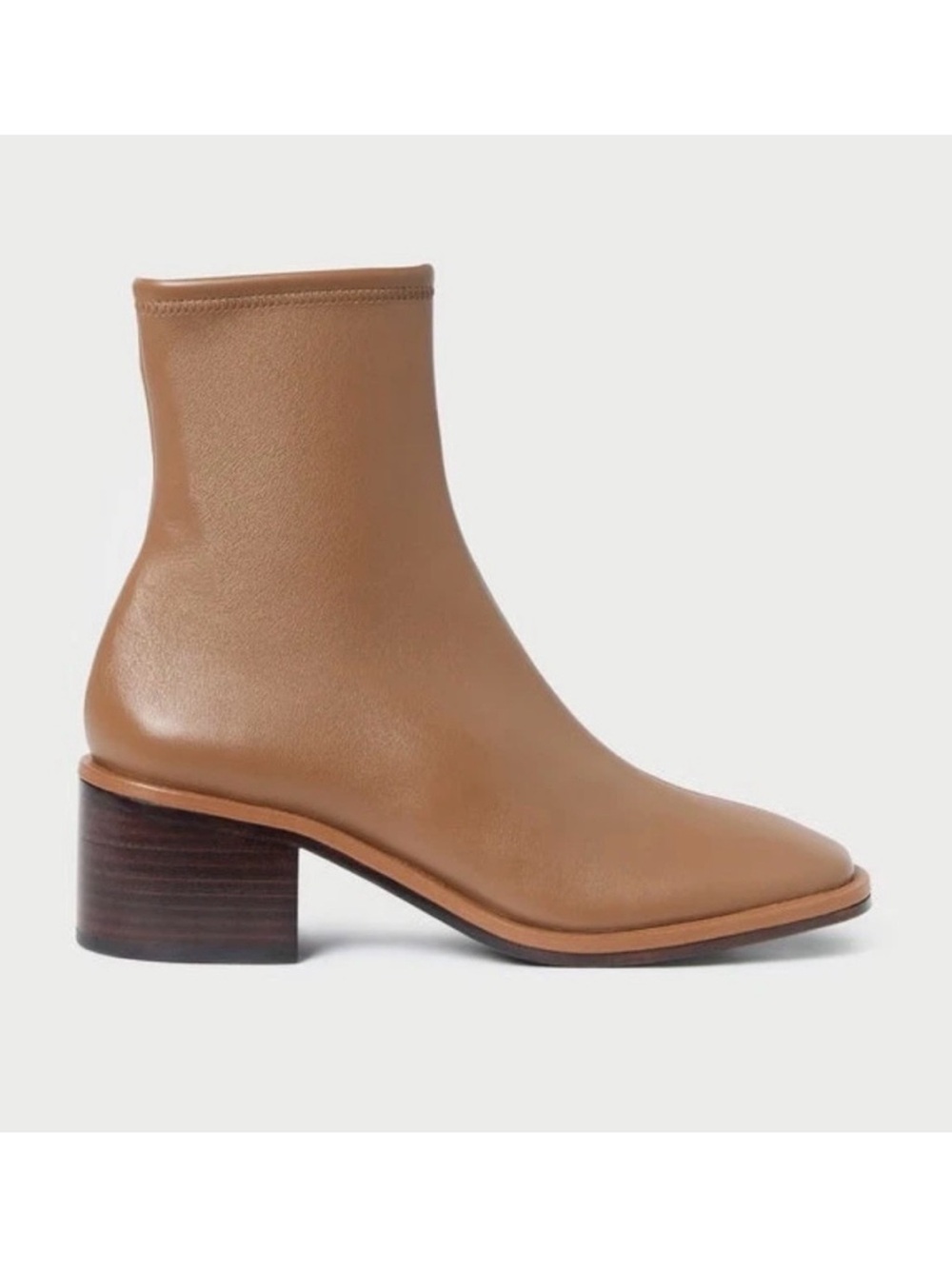 Loeffler Randall Roxy Stretch Leather Ankle Booties Brown Block Heel Zip 5.5